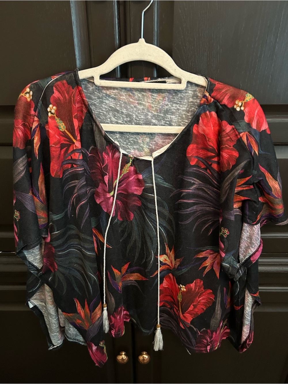 Coco + Carmen Black Floral Summer Poncho Blouse